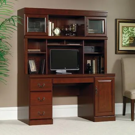 Traditional Classic Cherry Computer Credenza with Hutch